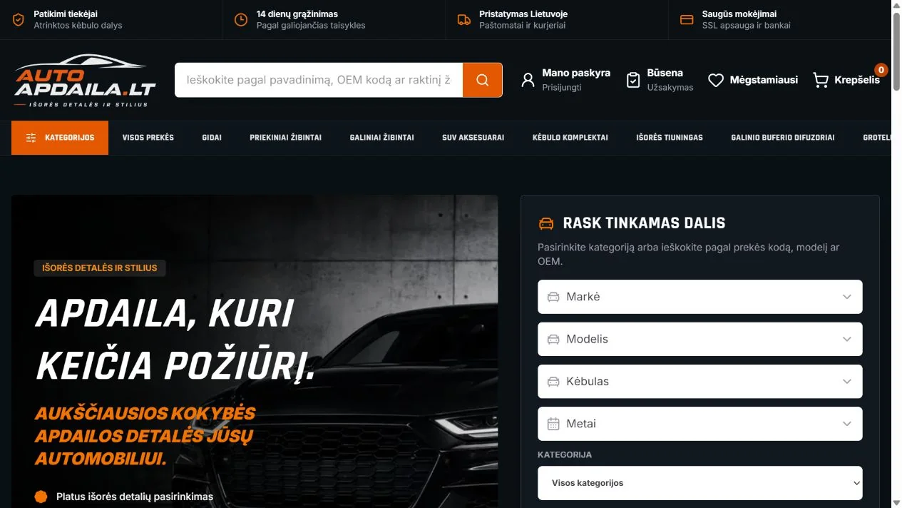 AutoApdaila.lt — public page interface