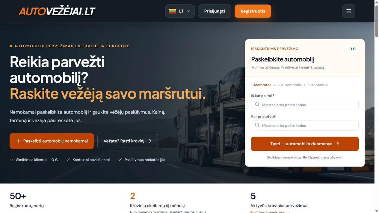 AutoVezejai.lt — public page interface