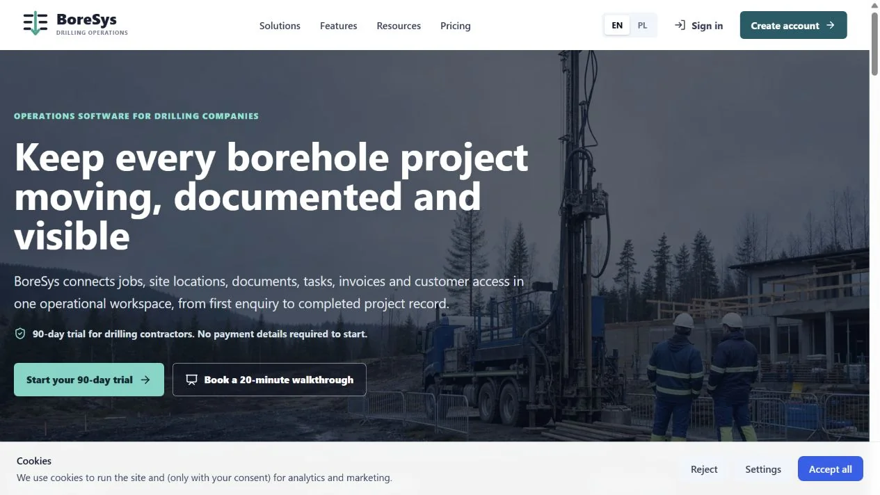 BoreSys.com · GręžiniųProjektai.lt — public page interface