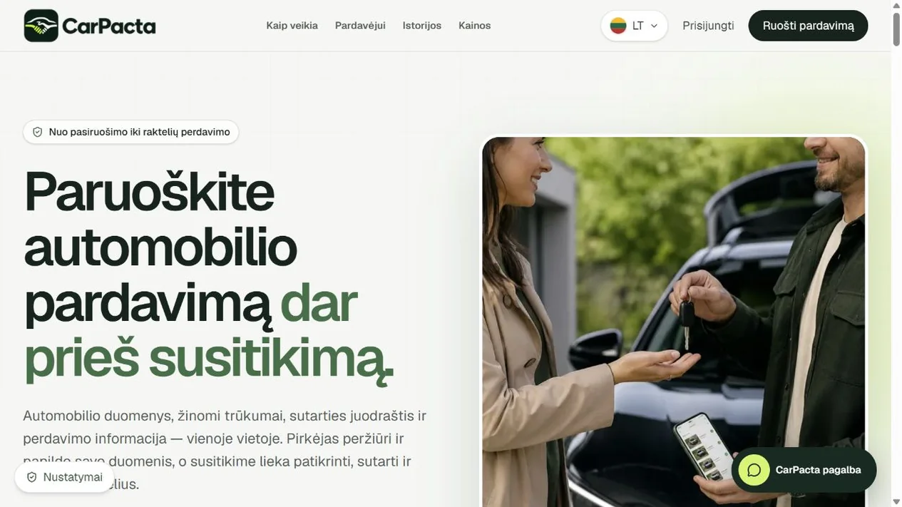CarPacta.lt — public page interface