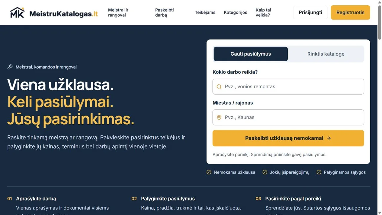 MeistruKatalogas.lt — public page interface