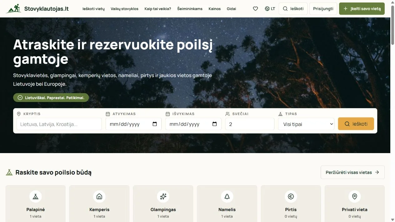 Stovyklautojas.lt — public page interface